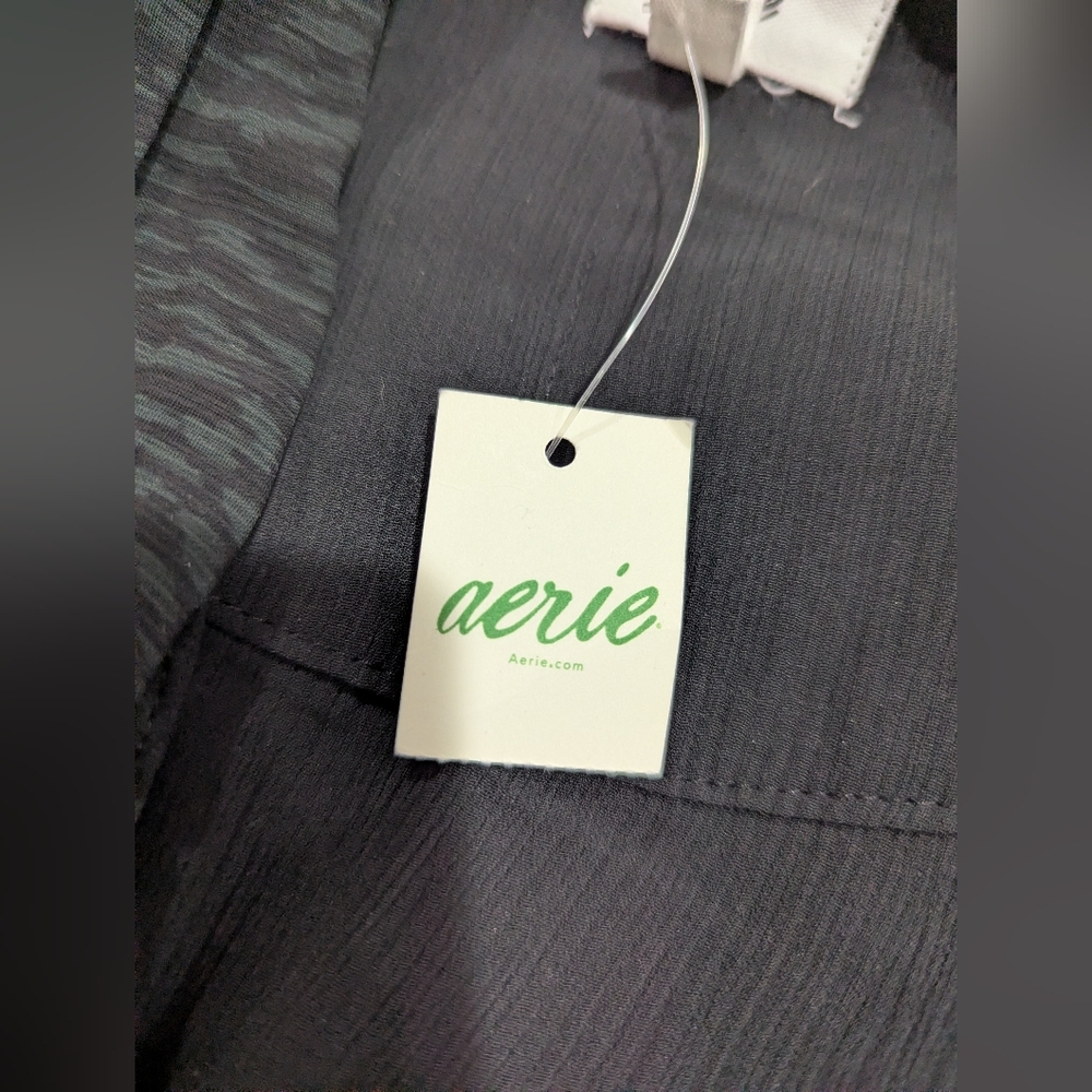 Aerie Women's Wrap Ruffle Skirt Black Mini Gray Black Leopard Sheer Size XS *NWT - Picture 7 of 15